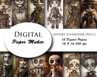 Scary Steampunk Dolls Digital Paper to use for scrapbooking, clipart, backgrounds, invitations, party supplies and more. Instant download.