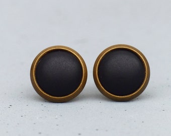 Black stud earrings ~ Mini earrings with black, matte gemstone ~ Basic earrings