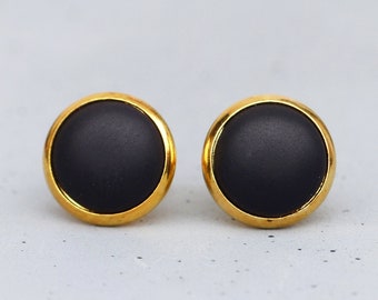 Black studs ~ Studs with black matte gemstone ~ Basic studs ~ Golden studs