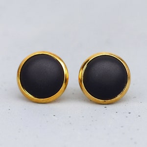 Black stud earrings ~ stud earrings with black, matte gemstone ~ basic stud earrings ~ gold stud earrings