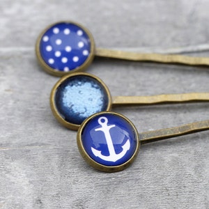 3 bobby pins Marine Dots Anchor image 1