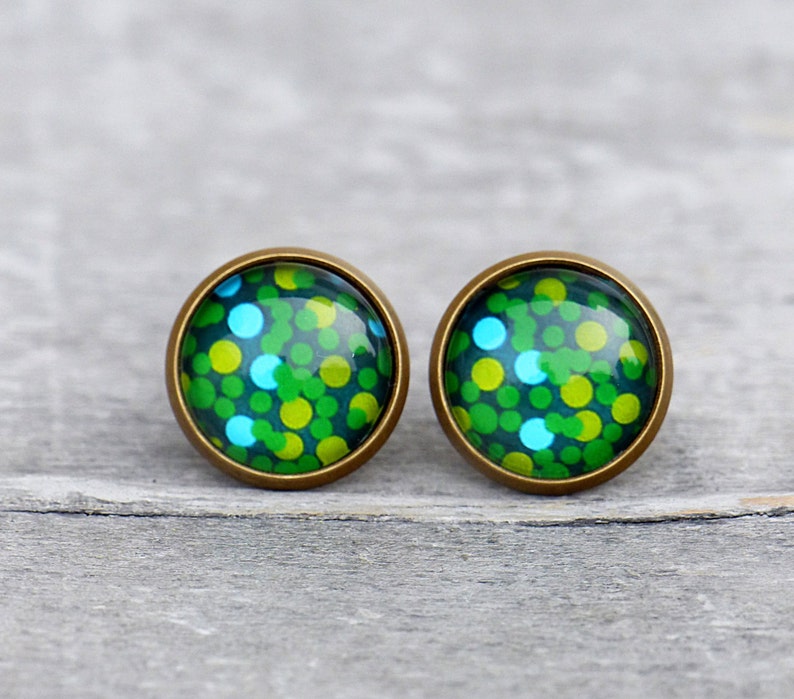 Greenery // Earrings with green patterns // Glass jewelery image 4
