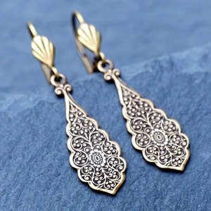 Vintage Brass Earrings - Art Deco