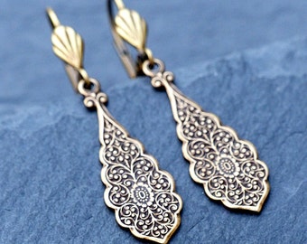 Vintage Brass Earrings - Art Deco