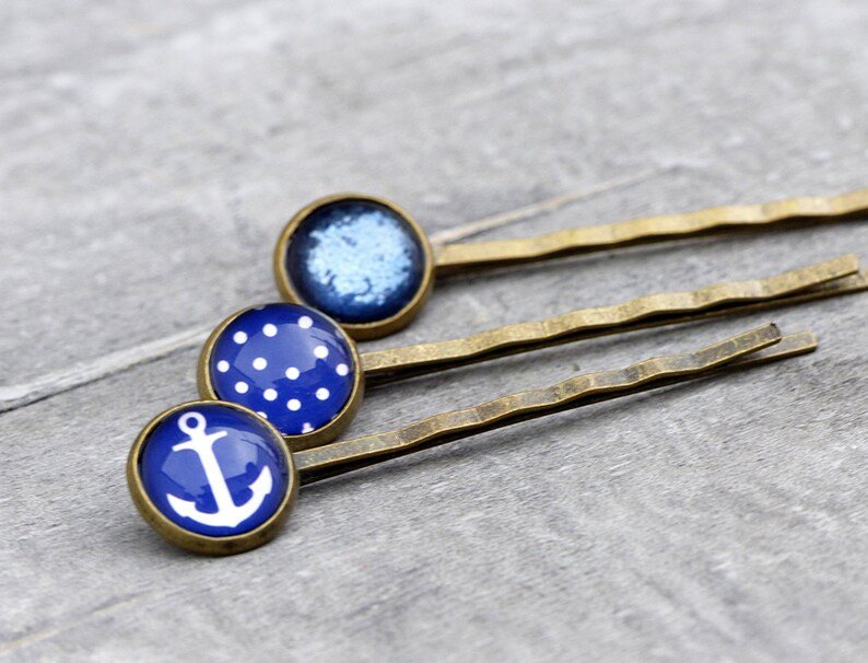 3 bobby pins Marine Dots Anchor image 2