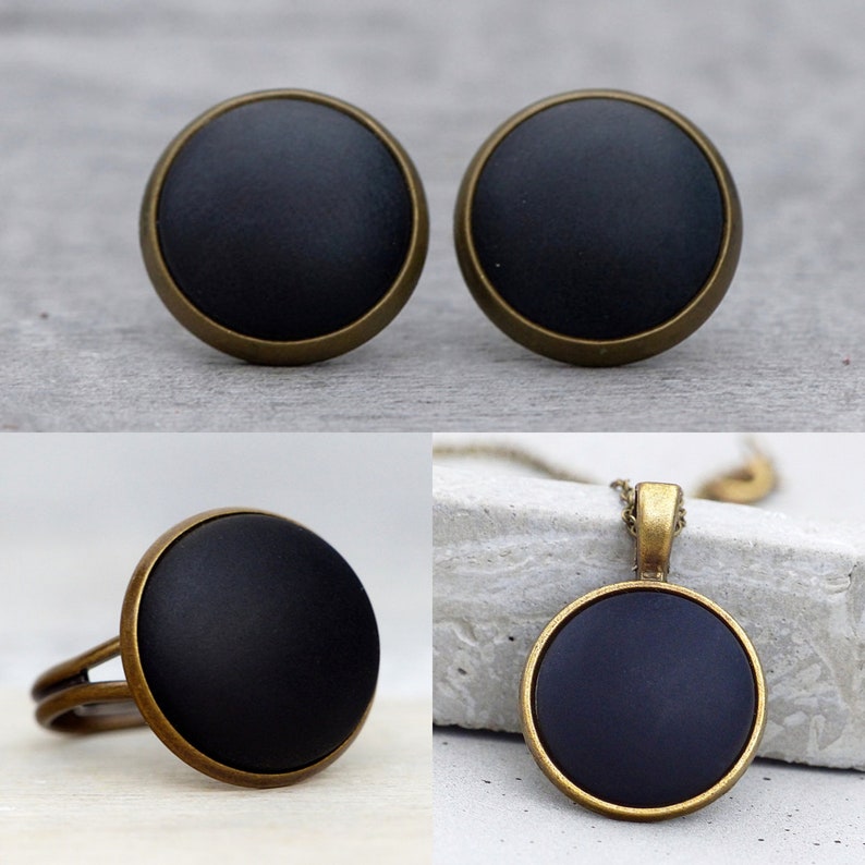 Basic earrings with matt, black gemstone vintage look afbeelding 6
