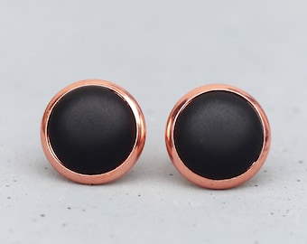 Black stud earrings ~ Stud earrings with black, matte gemstone ~ Basic stud earrings