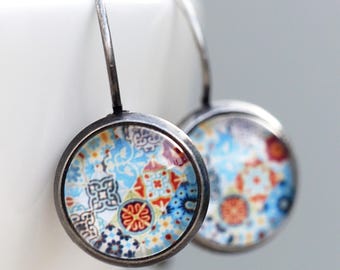 Azulejos earrings in antique silver