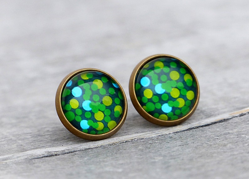 Greenery // Earrings with green patterns // Glass jewelery image 2