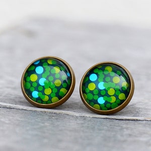 Greenery // Earrings with green patterns // Glass jewelery image 1
