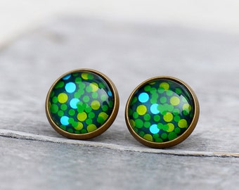 Greenery // Earrings with green patterns // Glass jewelery