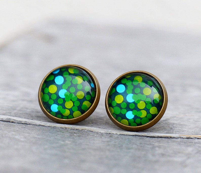 Greenery // Earrings with green patterns // Glass jewelery image 1