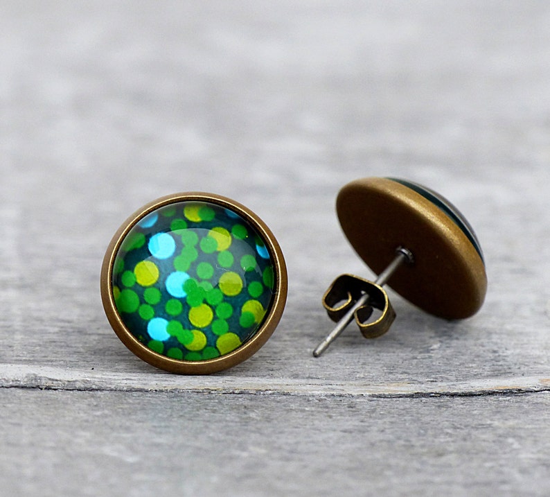 Greenery // Earrings with green patterns // Glass jewelery image 3