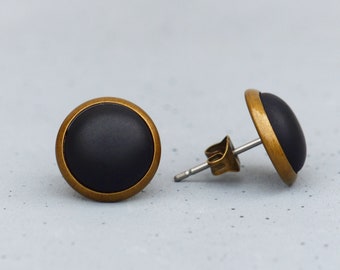 Black stud earrings ~ Stud earrings with black, matte gemstone ~ Basic stud earrings