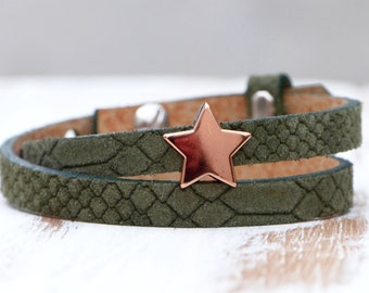 Rosègolden Star - Leatherband in moss green