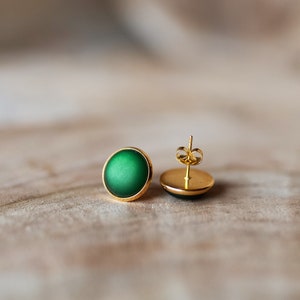 Golden stud earrings with dark green, matt gemstone simple basic stud earrings image 7