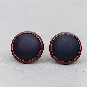 Black stud earrings ~ stud earrings with black, matt gemstone ~ basic copper stud earrings