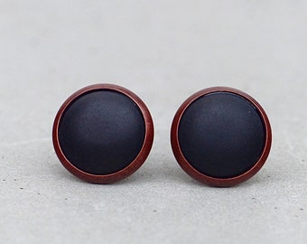 Black stud earrings ~ stud earrings with black, matt gemstone ~ basic copper stud earrings