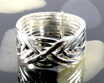 Puzzle ring in 925 Sterling silver, 8 bands, fine design