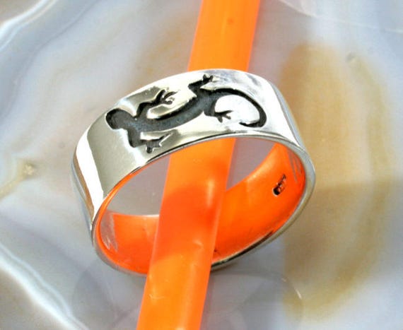Gecko Ring 925 Sterling Silber beschichtet Antik Silber Look Made in Europa R110 
