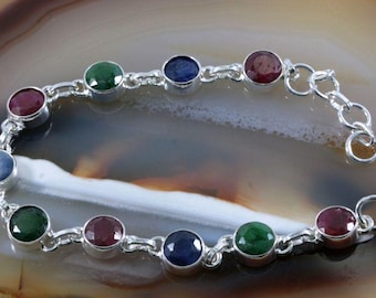 Rubies, emeralds, sapphires and silver, bracelet