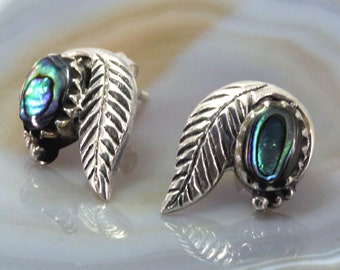 Stud earrings, 925 sterling silver and abalone