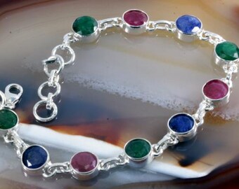 Rubies, emeralds, sapphires and silver, bracelet