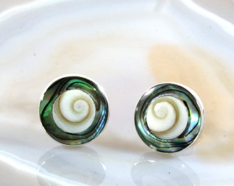 Shivaeye,abalone and 925 sterling silver ear studs