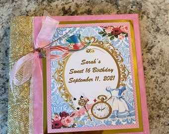 Alice in Wonderland Mad Hatter Mad Tea Party Memory Book, DIY Scrapbook. Photo Book, Birthday Party Guest Book,  Photo Album 6 x 6 or 8 x 8
