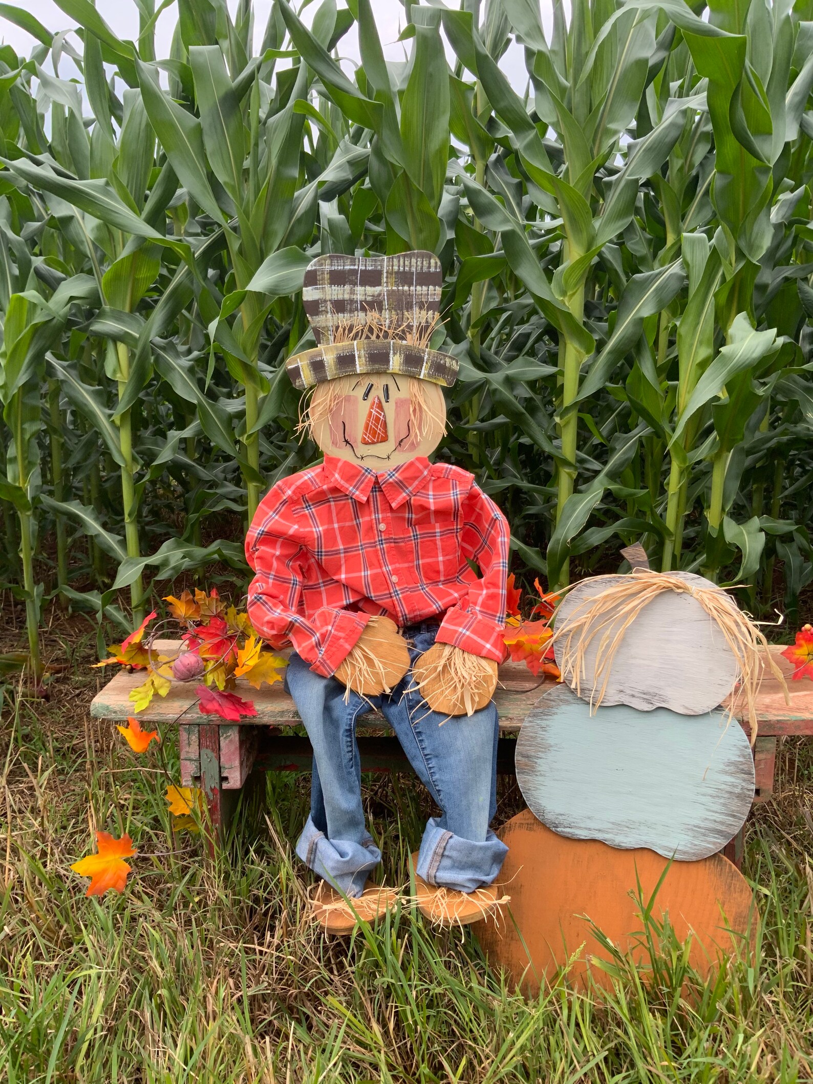 ScarecrowSitting Scarecrow Wooden Fall Porch Sitter Home Etsy