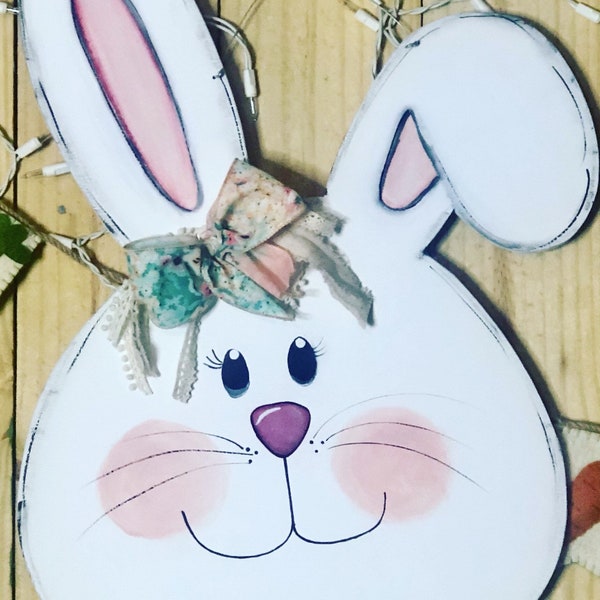 Cintre de porte de printemps Décor de Pâques Lapin décor de lapin en bois Ferme de ferme de lapin de ville De Ville Lapin blanc Lapin de ville