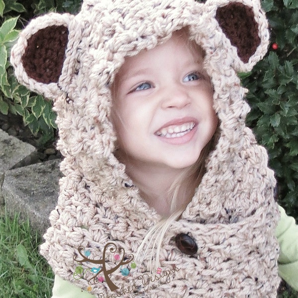 Adorable Teddy Bear Cowl, Ewok Hat, Animal Hoodie *Made to Order in any size Infant/Baby/Toddler/Adult