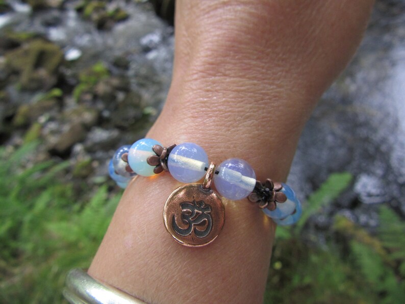 moonstone bracelet moonstone with Om charm bracelet healing jewellery Om moonstone jewellery