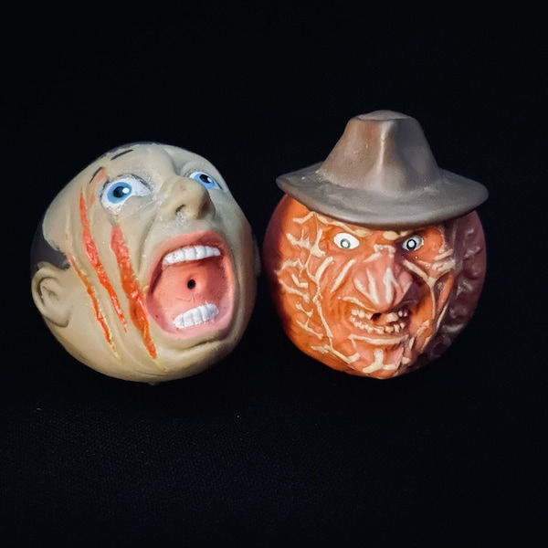 Vintage 80's Freddy Spitballs, Freddy Krueger and Victim Pair, Squirt Toy LJN 1989, A Nightmare on Elm St. Horror Movie, Spooky, Scary, Fun!