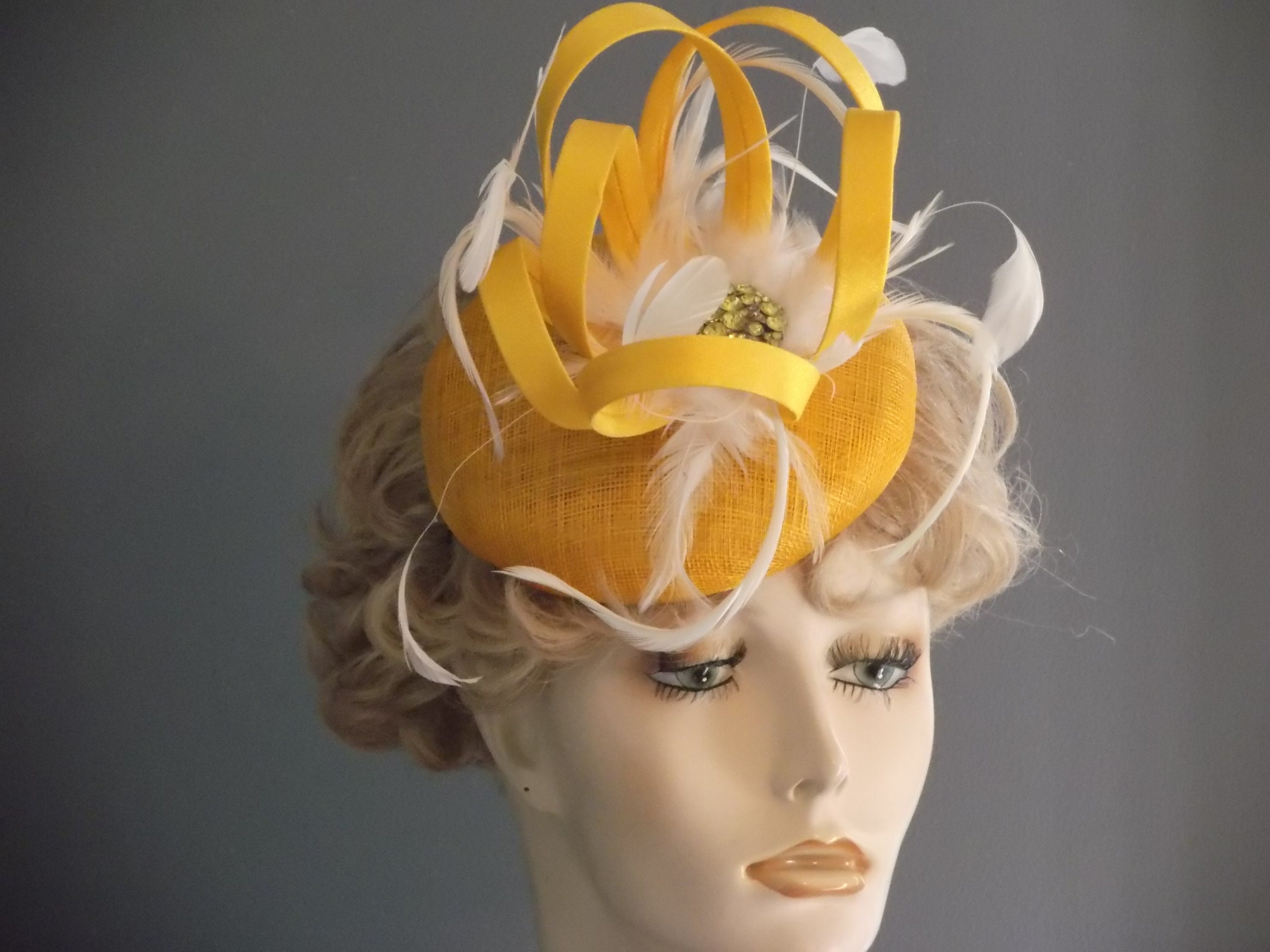 Yellow Sinamay Fascinator Yellow and 
