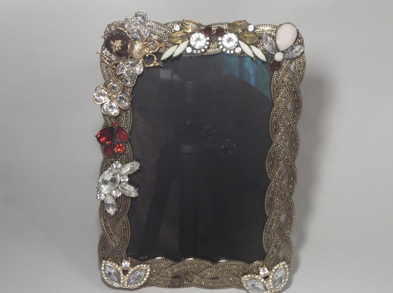 Bejeweled Burnished Gold Metal Picture Frame: Rhinestone Crystal Decor ...