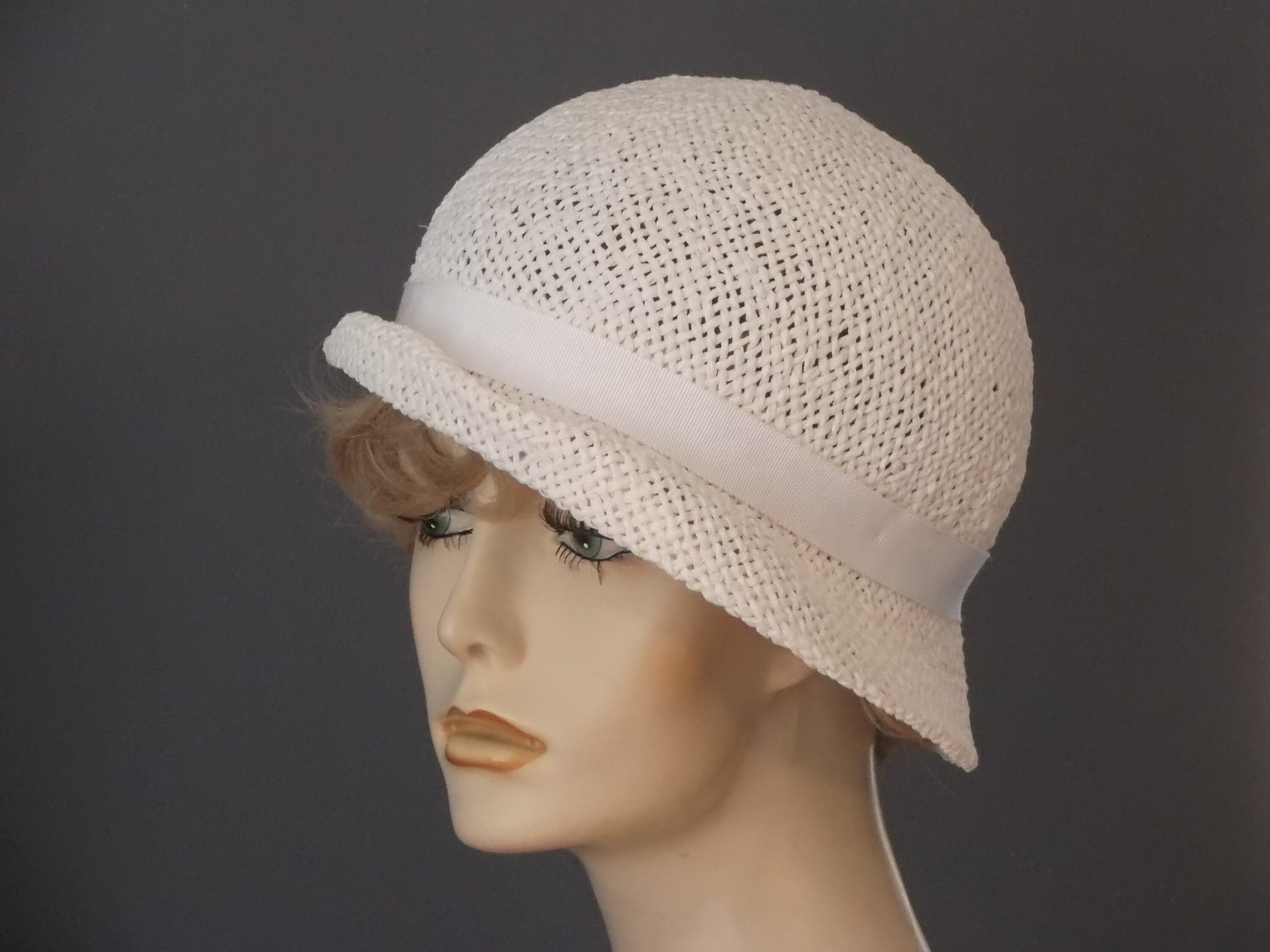 Weiße offene Stroh cloche weiße Vintage Stil Cloche Damen | Etsy