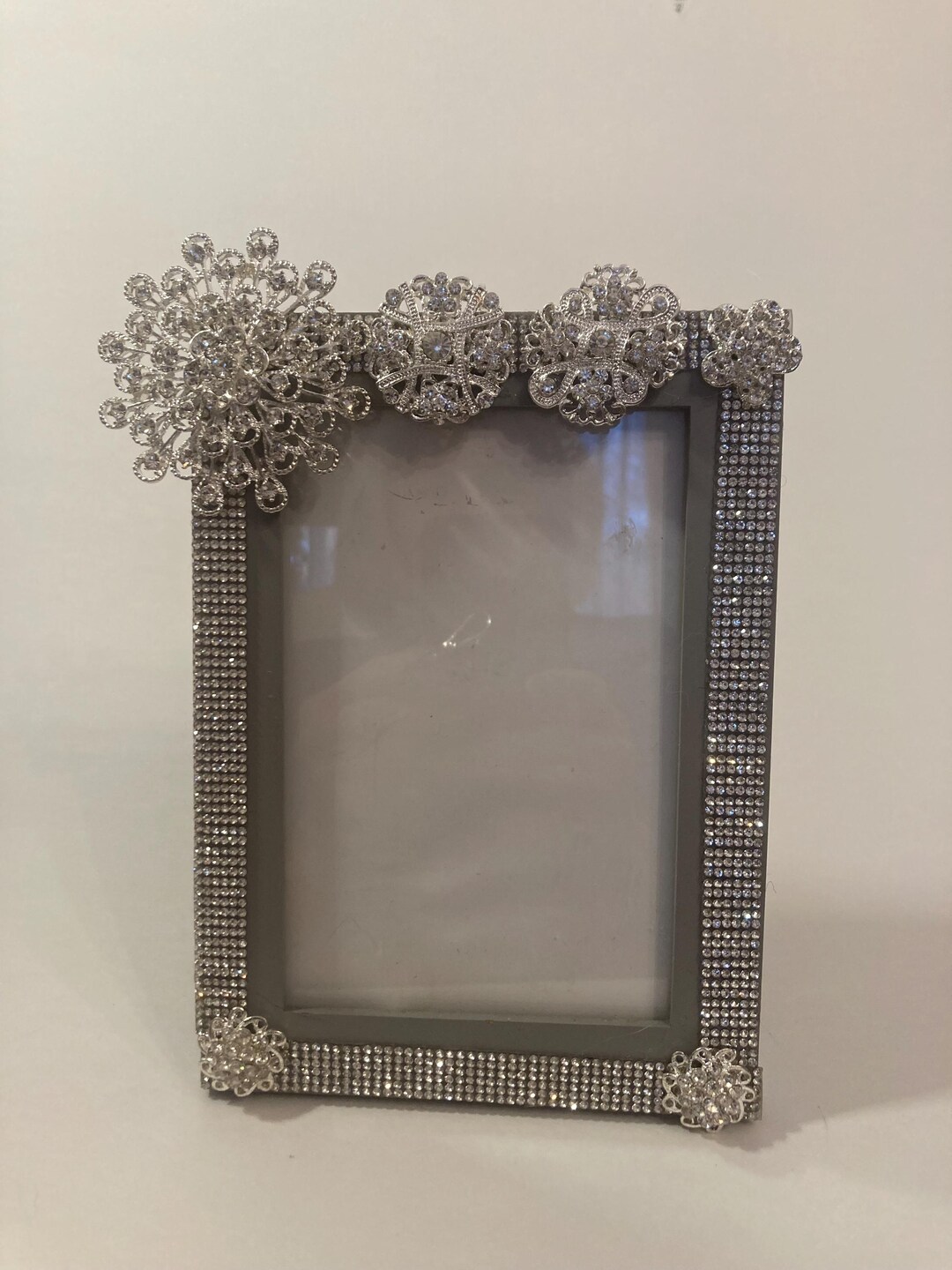 Hand Bejeweled Rhinestone Picture Frame, Silver Brooches, 5x7 - Etsy