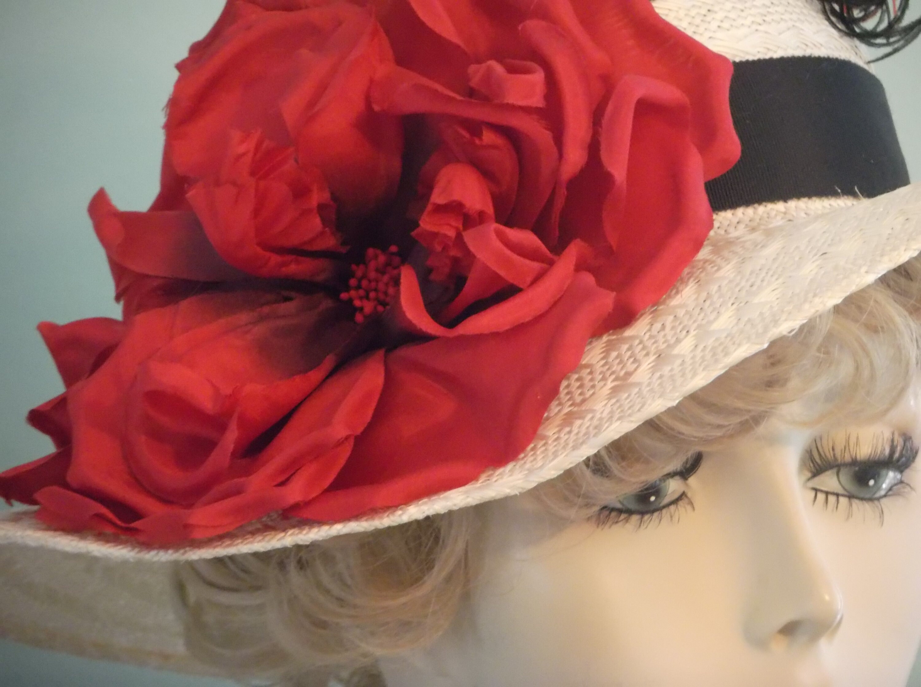 Handmade Kentucky Derby Custom Floral Black & Red Straw Big Brim Hat Heading to Louisville for the Derby? ✨ Make a statement  main image 2