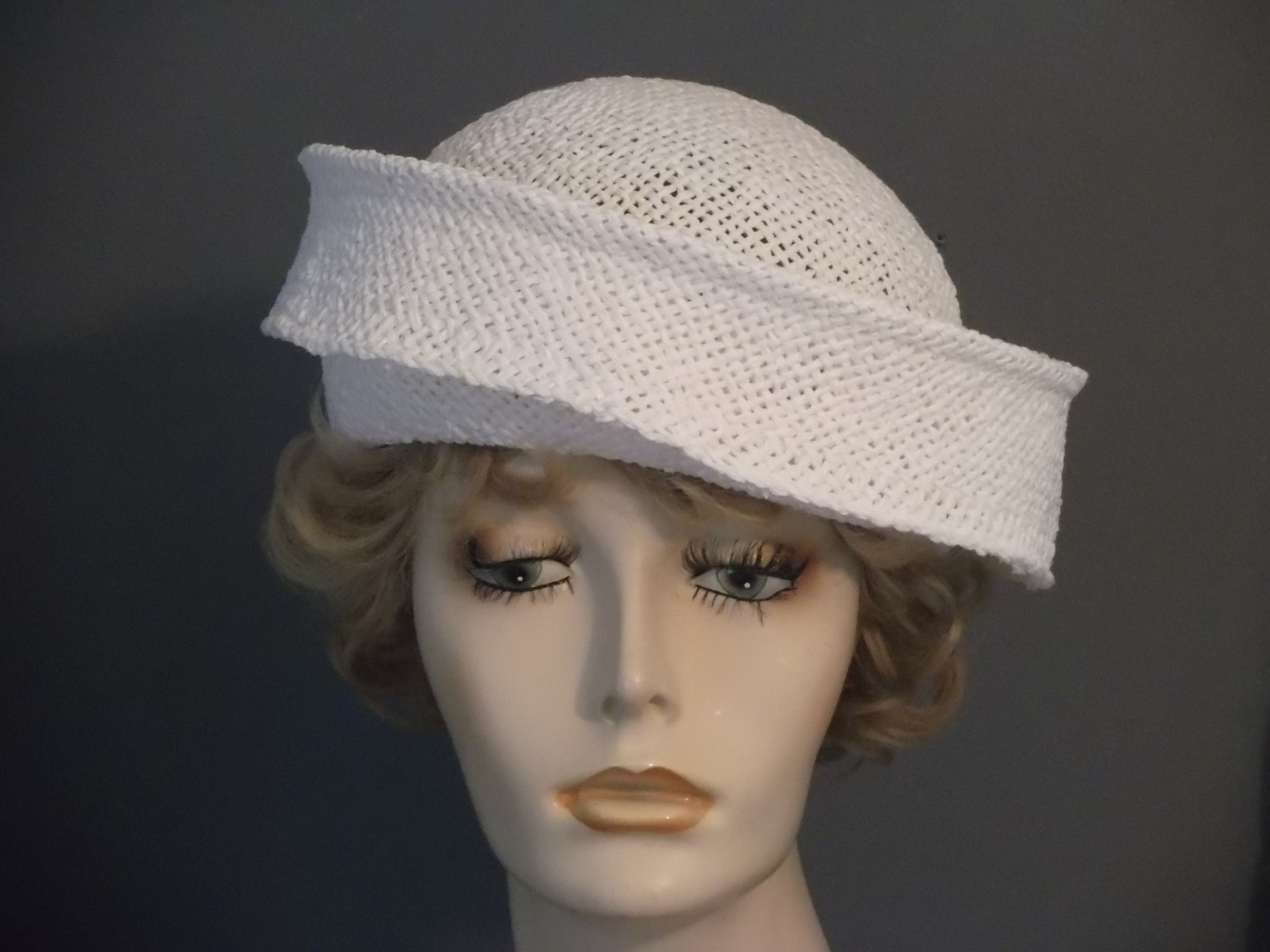 White Straw Beret Type Hat Vintage 