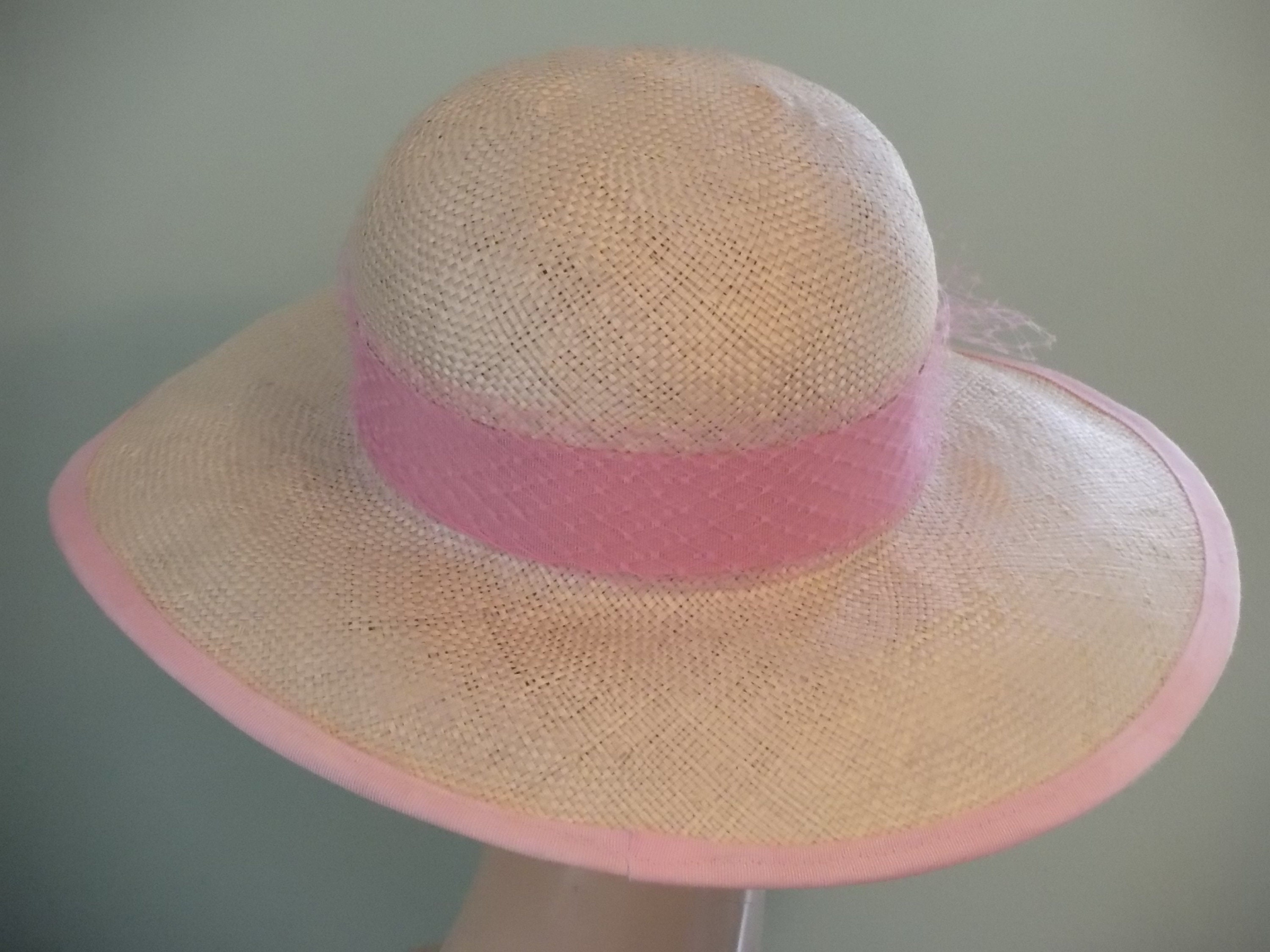 SALE Sweet Mid Century Cloche Style Straw Hat with Pink Rose A lovely 1950s straw broad brimmed hat with silk roses?￼ main image 3