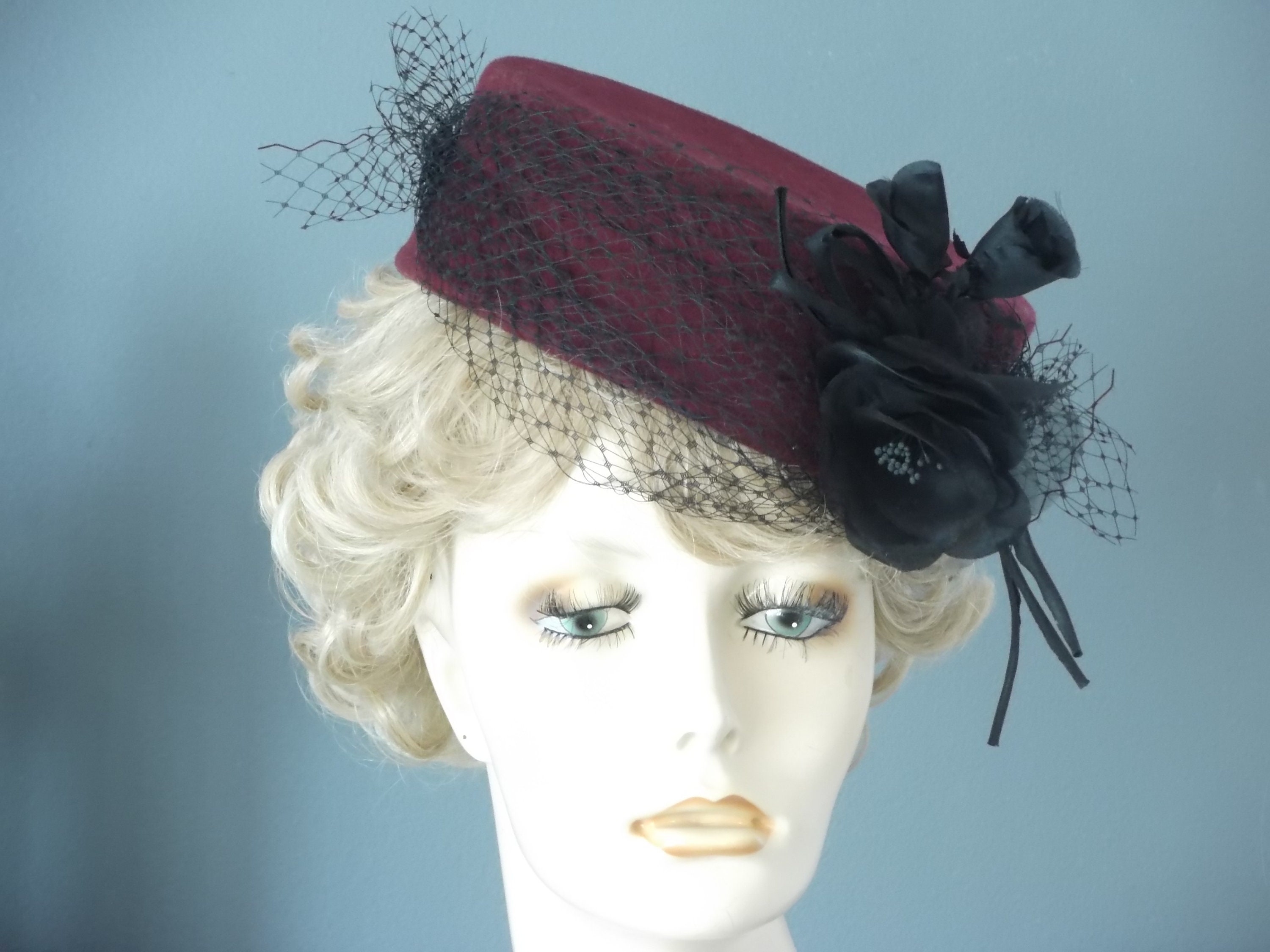 Wine Felt Oval Pillbox Vintage Inspired 
