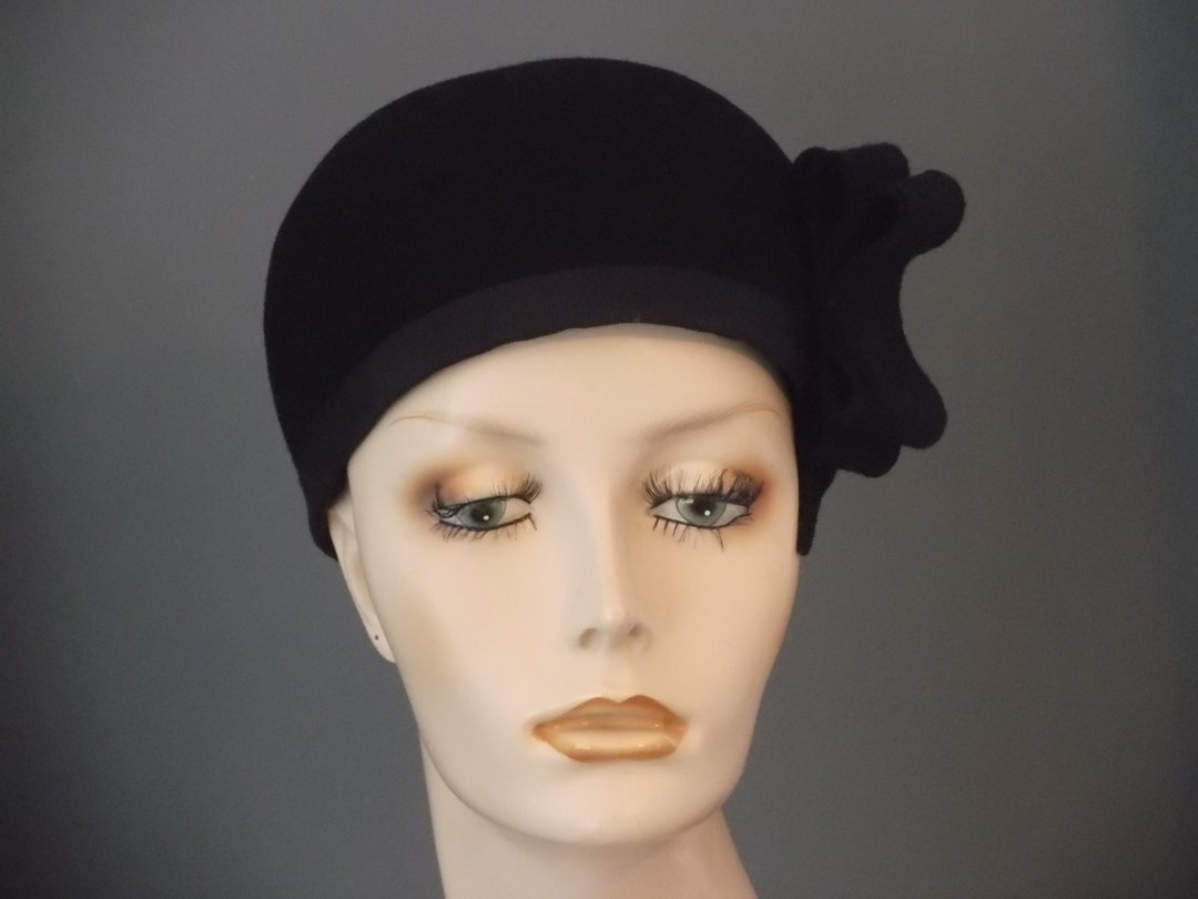 Black Felt Cap, Calot, Round Crown No Brim Toque, Funeral Hat, Small