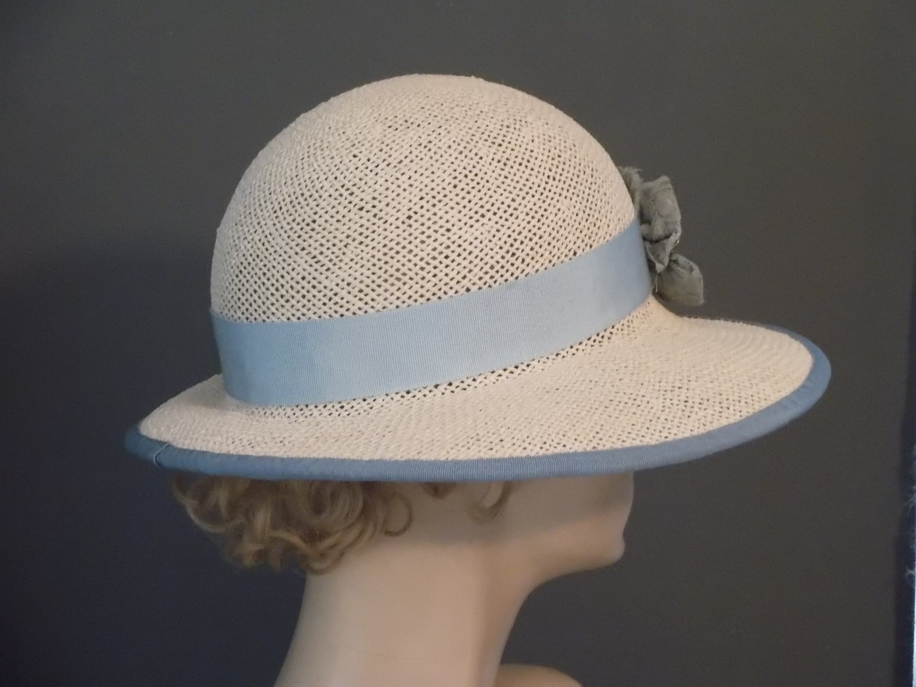 Hand Beaded BRAND NEW Straw Hat with Blue Accents NWT White Trim Shayak - Resort Wide Brim Tagua Bead Panama Hat | Artesano  main image 4