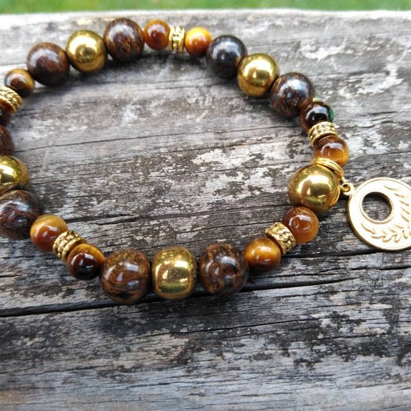 Fortuna, Tyche, Abundance, Wealth, Luck, Destiny, Natural Toffee Bronzite, Gold Hematite, Tiger's Eye