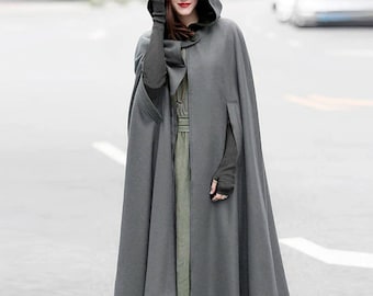 long winter cape with hood