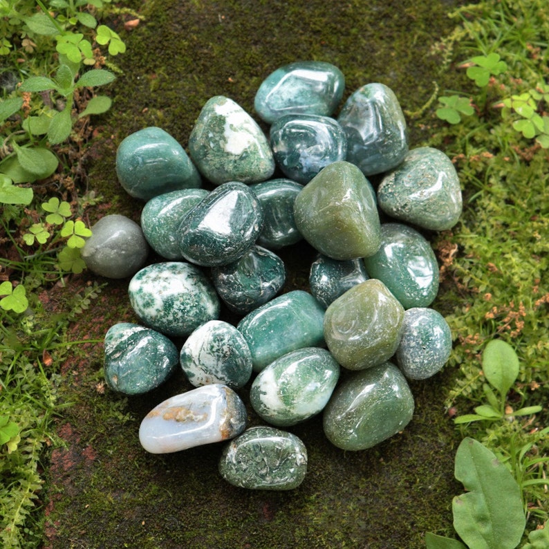Agate Green Moss Tumbled Stone | Etsy