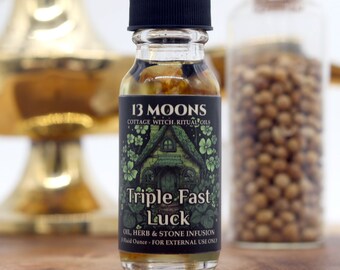 Triple Fast Luck Ritual Oil with Essential Oils, Herbs & Gemstones to Attract Prosperity, Love and Happiness - Magical Infusion