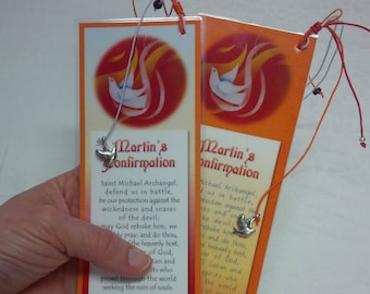 12 CONFIRMATION FIRE BOOKMARKS. Holy Spirit prayer cards. Bilingual wording. Charms. First Communion, Christening, Catholic school favors