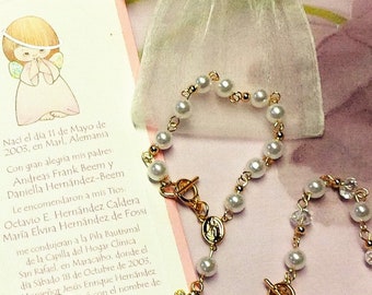 Pearl Rosary Bracelet, Crystals, Gold Cross, Teen Gift